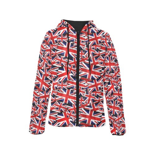 Union Jack British UK Flag Women's Padded Hooded Jacket (Model H46)