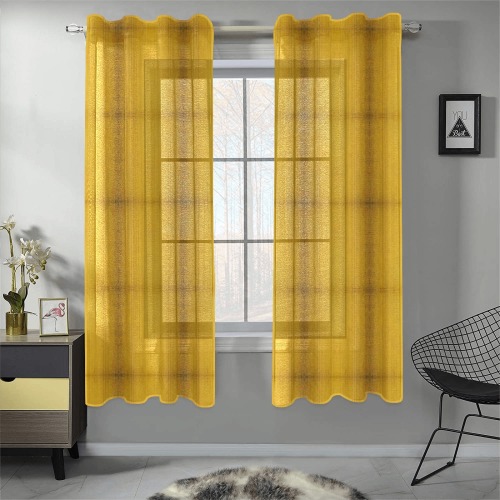 yellow squares Gauze Curtain 28"x63" (Two-Piece)