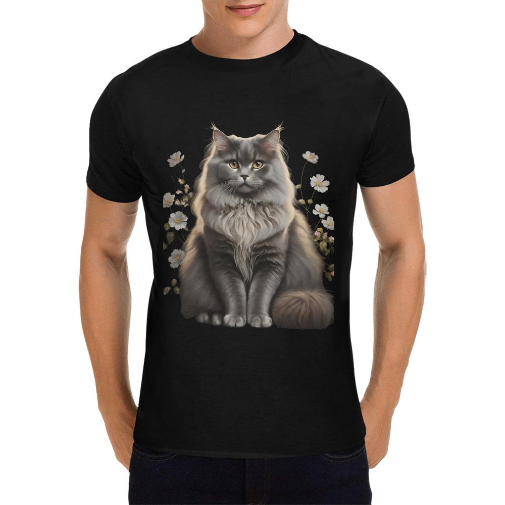 longhair cat, black background Men's T-Shirt in USA Size (Front Printing Only)