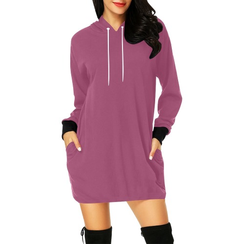 Solid Color Berry Pink All Over Print Hoodie Mini Dress (Model H27)