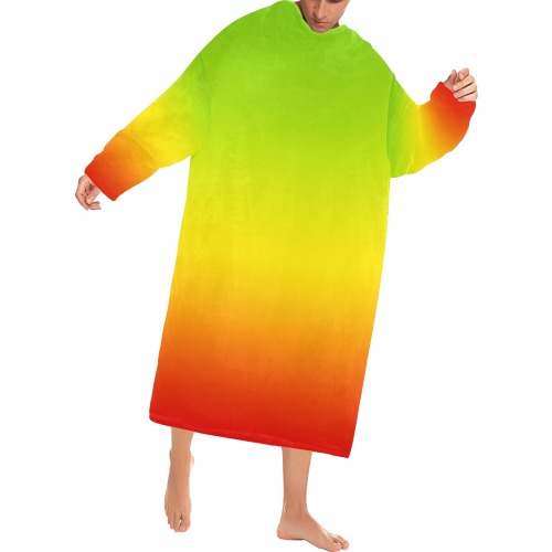 Rastafari Gradient Green Yellow Red Blanket Robe with Sleeves for Adults