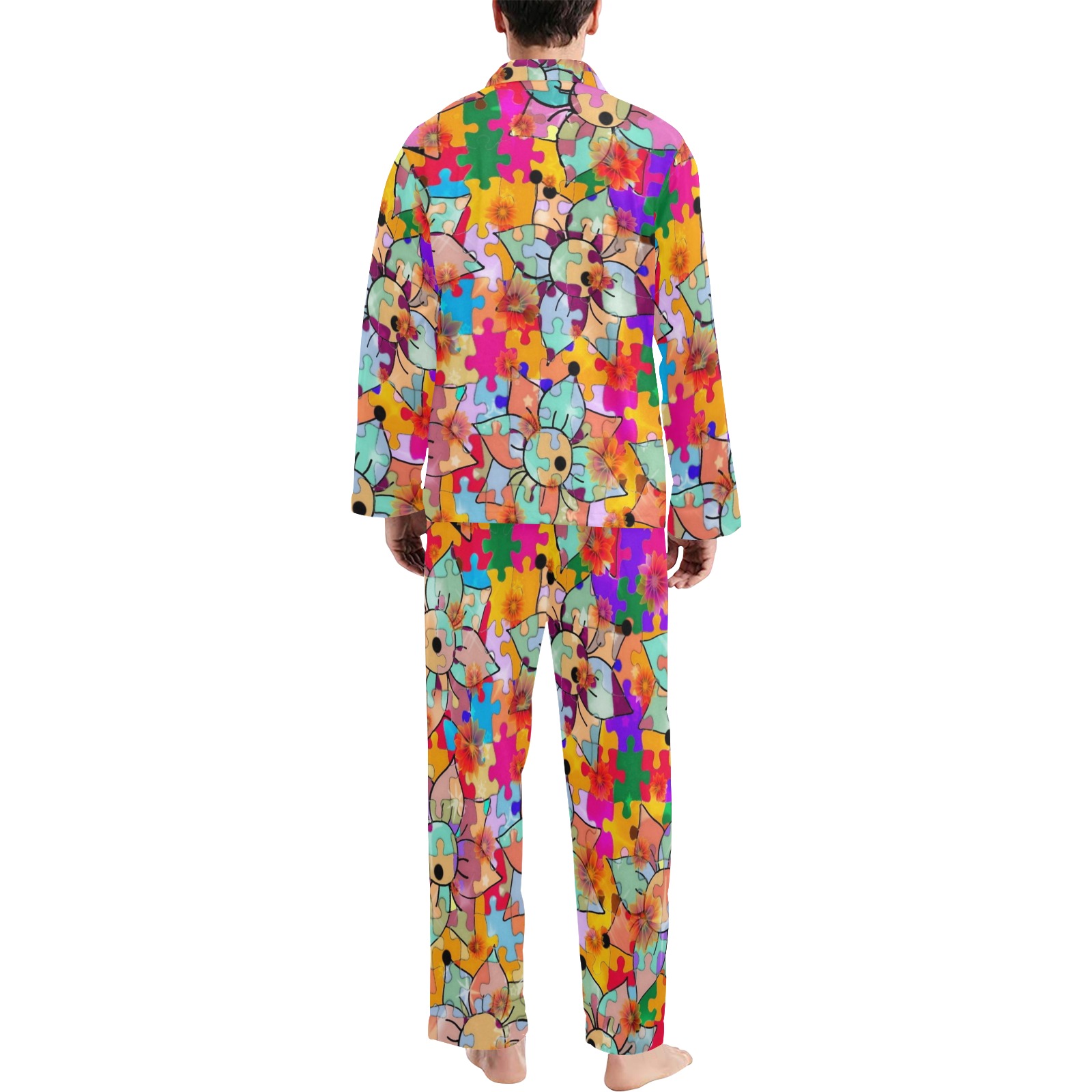 Flower Power 70er by Nico Bielow Men's V-Neck Long Pajama Set