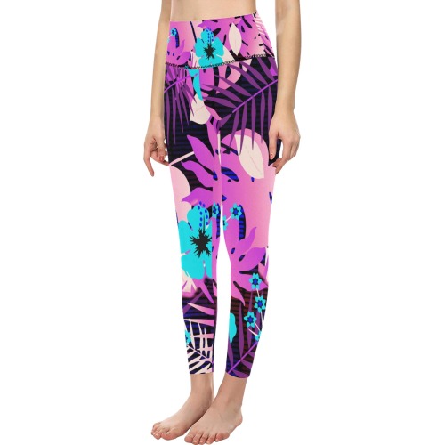 GROOVY FUNK THING FLORAL PURPLE Women's All Over Print High-Waisted Leggings (Model L36)