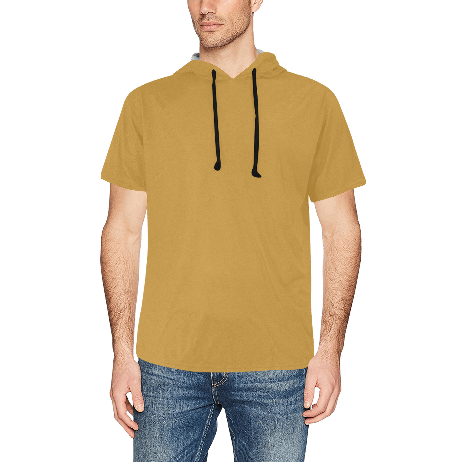 golden All Over Print Short Sleeve Hoodie for Men (Model H32)