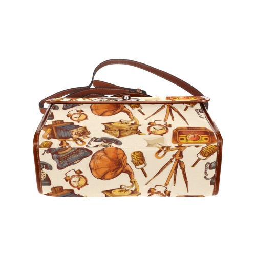 Vintage Phone, Phonograph, camera and more Waterproof Canvas Bag-Brown (All Over Print) (Model 1641)