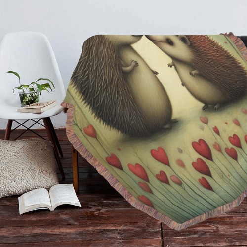 Hedgehog Love 1 Ultra-Soft Fringe Blanket 40"x50" (Mixed Green)