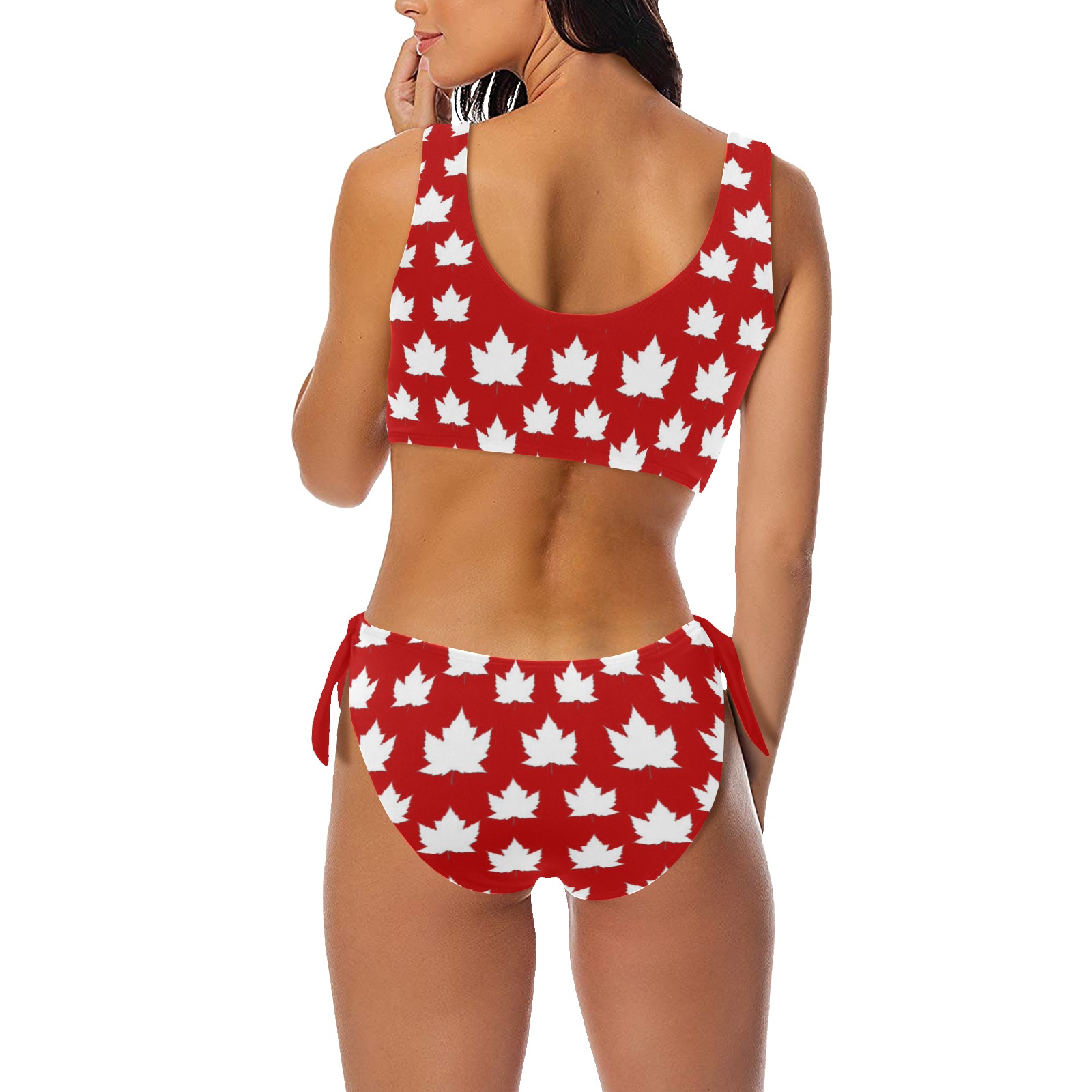 Cute Two Piece Canada Bathing Suits Bow Tie Front Bikini Swimsuit (Model S38)
