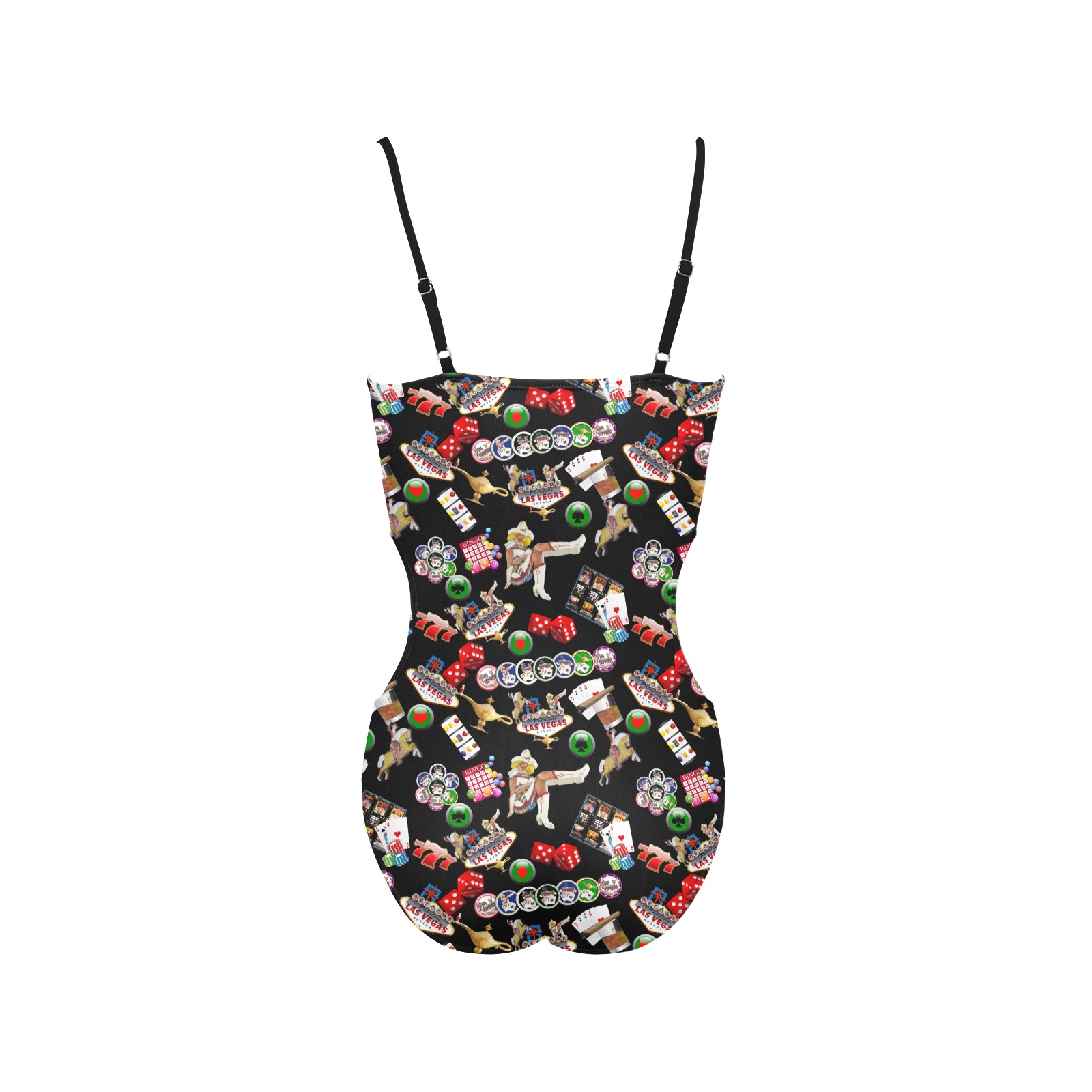 Las Vegas Icons - Gamblers Delight / Black Spaghetti Strap Cut Out Sides Swimsuit (Model S28)