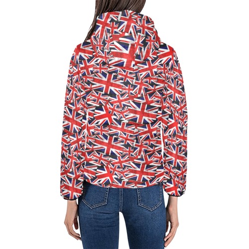 Union Jack British UK Flag Women's Padded Hooded Jacket (Model H46)