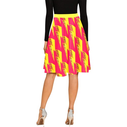 fucsia yellow tropical thunderbolt print slack bottom midi skirt Melete Pleated Midi Skirt (Model D15)