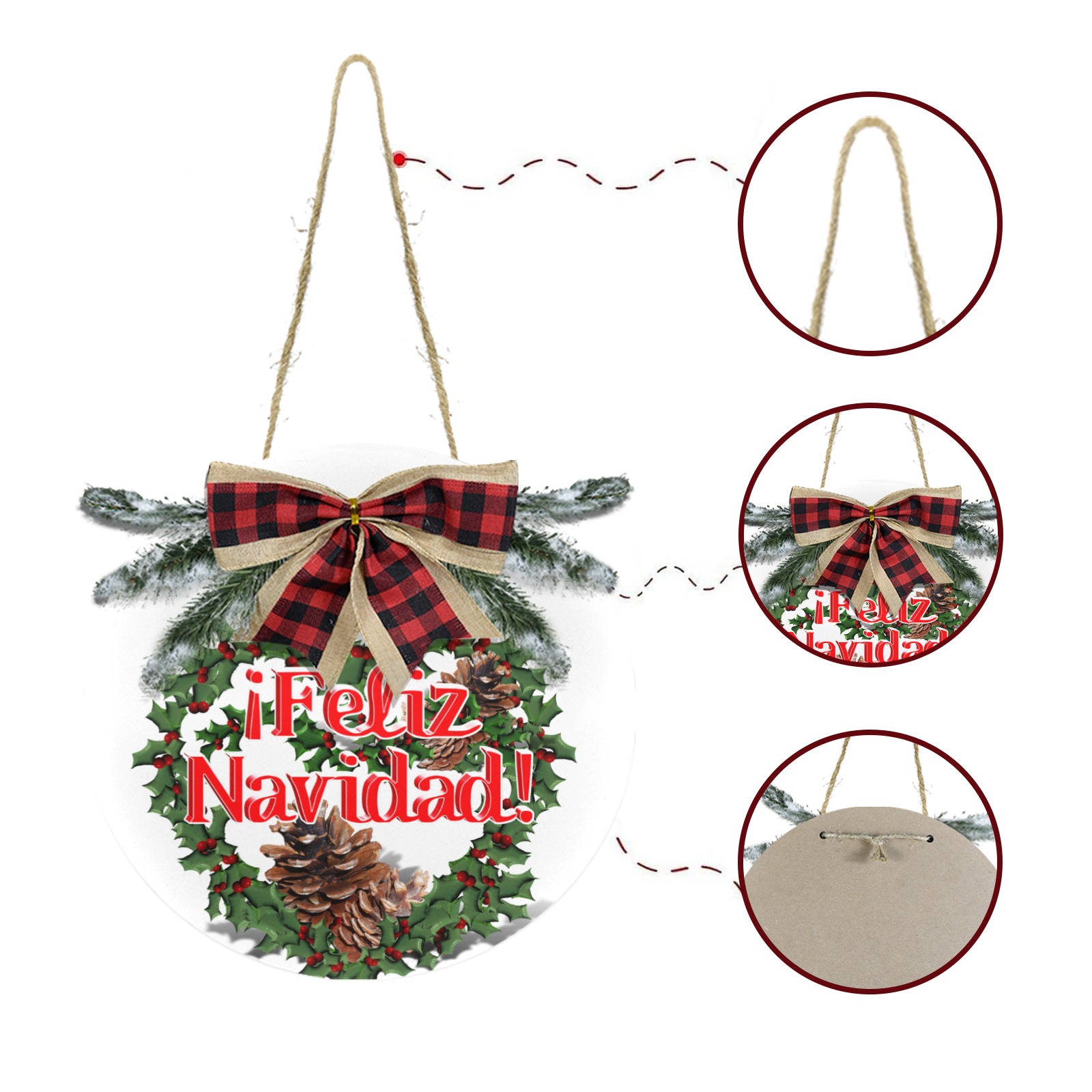 Feliz Navidad Christmas Wreath Christmas Door Hanger (11.8inch)