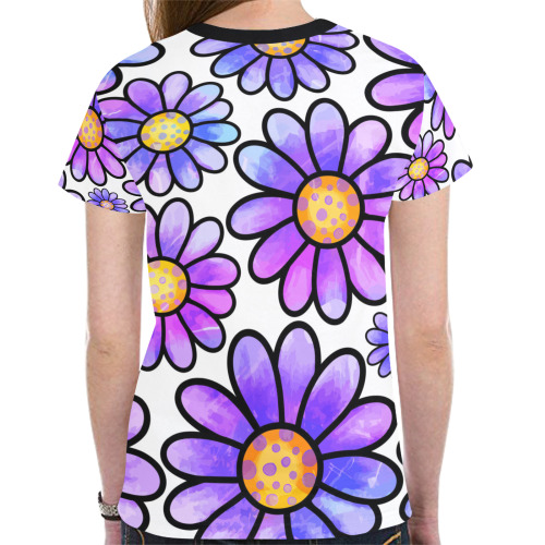 Lilac Watercolor Doodle Daisy Flower Pattern New All Over Print T-shirt for Women (Model T45)