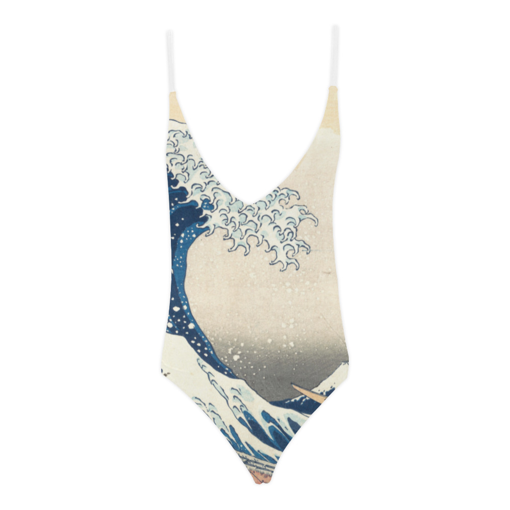 The Classic Japanese Great Wave off Kanagawa by Hokusai Sexy Lacing Backless One-Piece Swimsuit (Model S10)