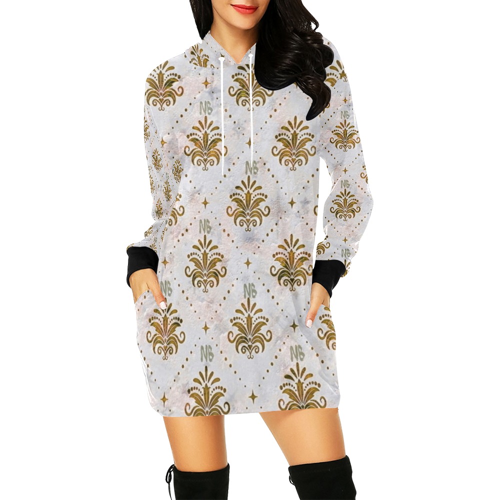 Gold Royal Pattern by Nico Bielow All Over Print Hoodie Mini Dress (Model H27)
