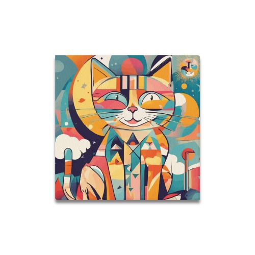 Funny magical cat abstract art. Festive colors. Upgraded Canvas Print 16"x16"
