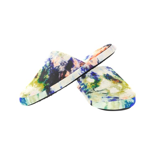 Modern watercolor colorful marbling Men's Cotton Slippers (Model 0601)