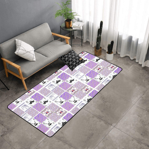 Purple Paisley Birds and Animals Patchwork Design Area Rug with Black Binding  7'x3'3''
