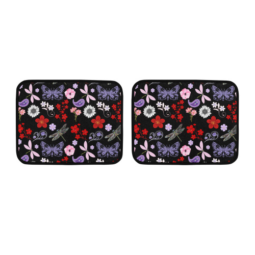 Black, Red, Pink, Purple, Dragonflies, Butterfly and Flowers Design Back Car Floor Mat (2pcs)