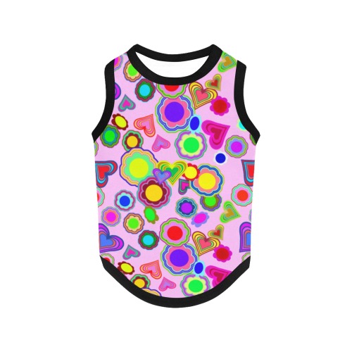 Groovy Hearts and Flowers Pink All Over Print Pet Tank Top