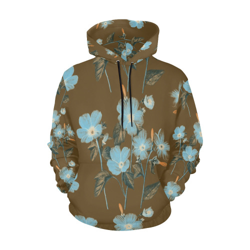 Rustic Blue Floral Bouquet All Over Print Hoodie for Women (USA Size) (Model H13)