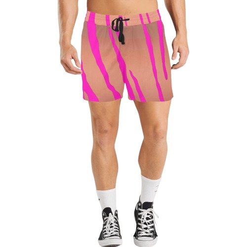 Metallic Tiger Stripes Pinks Men's Mid-Length Casual Shorts (Model L50)