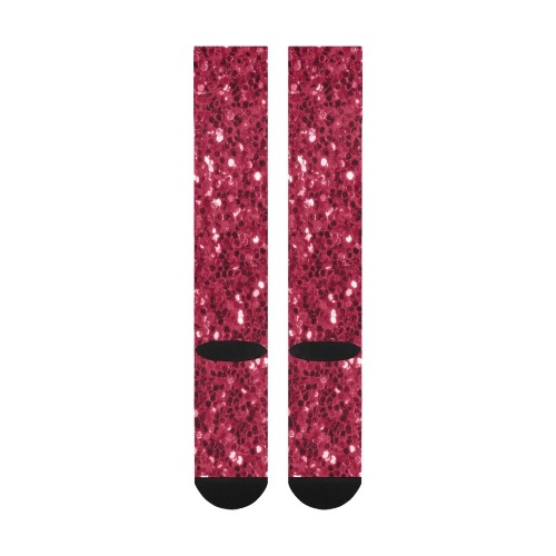 Magenta dark pink red faux sparkles glitter Over-The-Calf Socks