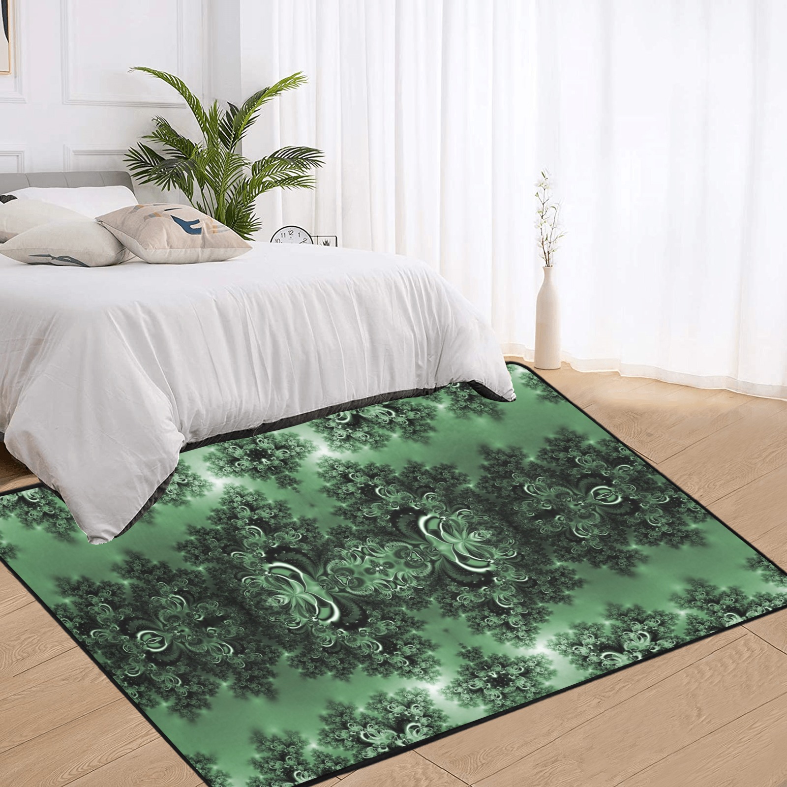 Deep in the Forest Frost Fractal Area Rug with Black Binding 7'x5'