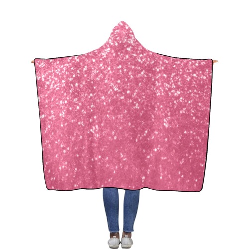 Magenta light pink red faux sparkles glitter Flannel Hooded Blanket 56''x80''