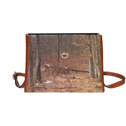 Falling tree in the woods Waterproof Canvas Bag-Brown (All Over Print) (Model 1641)