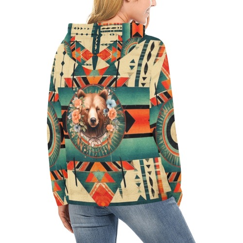 Native American Bear All Over Print Hoodie for Women (USA Size) (Model H13)
