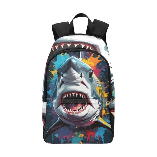 Aggressive shark. Cute, chic colorful fantasy art Fabric Backpack for Adult (Model 1659)