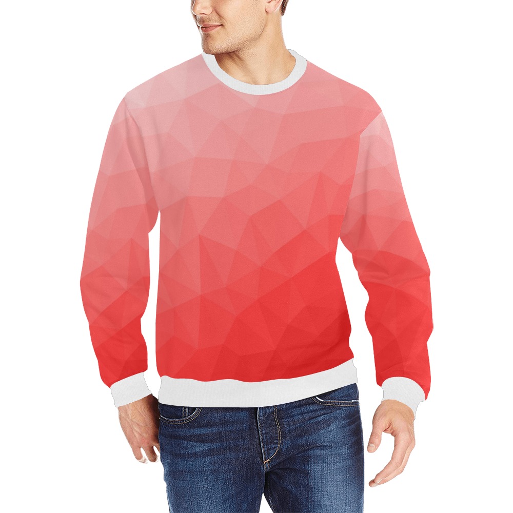 Red gradient geometric mesh pattern Men's Rib Cuff Crew Neck Sweatshirt (Model H34)