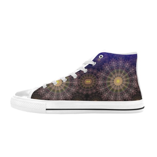 Sparkling flower art in the clear night sky Women's Classic High Top Canvas Shoes (Model 017)