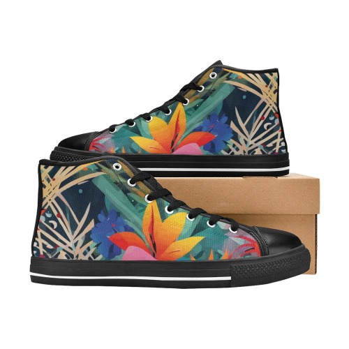 Tropical summer flowers, colorful plants cool art. Men’s Classic High Top Canvas Shoes (Model 017)