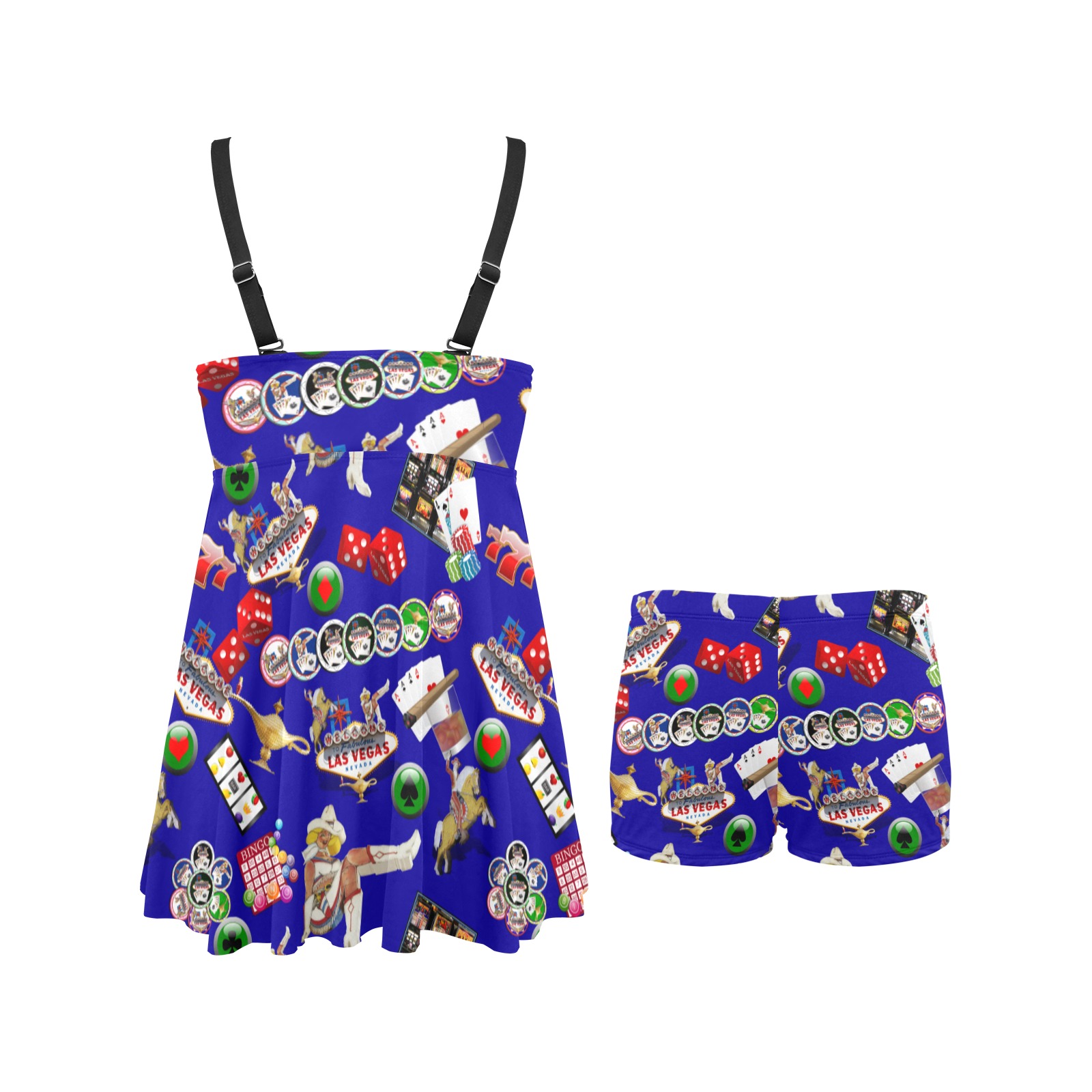 Las Vegas Gamblers Delight - Blue Chest Pleat Swim Dress (Model S31)