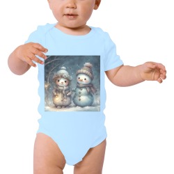 Snowman Couple Baby Powder Organic Short Sleeve One Piece (Model T28)