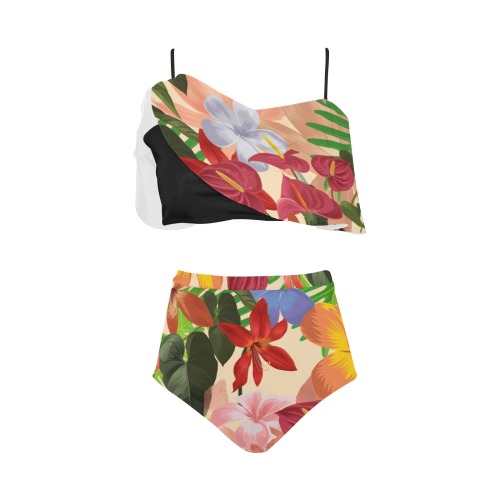 The Tropical Flowers High Waisted Ruffle Bikini Set (Model S13)