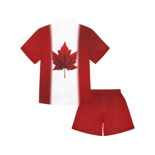 Canada Flag Sleepwear Little Girls' V-Neck Short Pajama Set