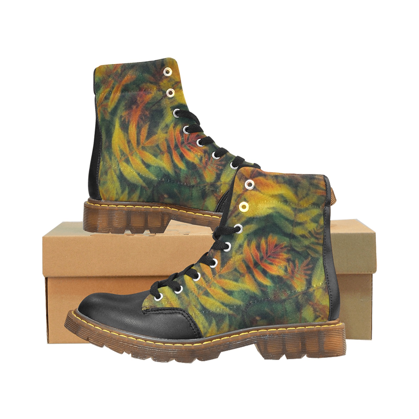 Fall ferns Apache Round Toe Men's Winter Boots (Model 1402)