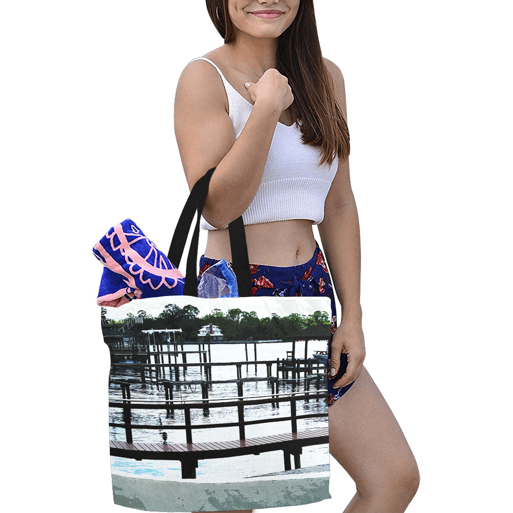 Docks On The River 7580 All Over Print Canvas Tote Bag/Large (Model 1699)
