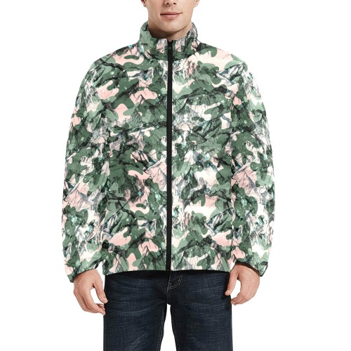 Modern camo mountains 23 Men's Stand Collar Padded Jacket (Model H41)