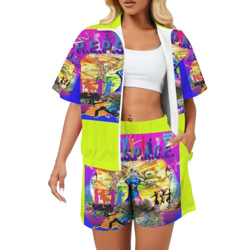 JNV REPSPACE WINDREAKER SHORTS JACKET SET LIME AND OMBRE PURPLE
