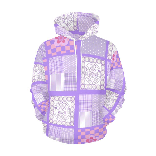 Pink and Purple Patchwork Design All Over Print Hoodie for Women (USA Size) (Model H13)