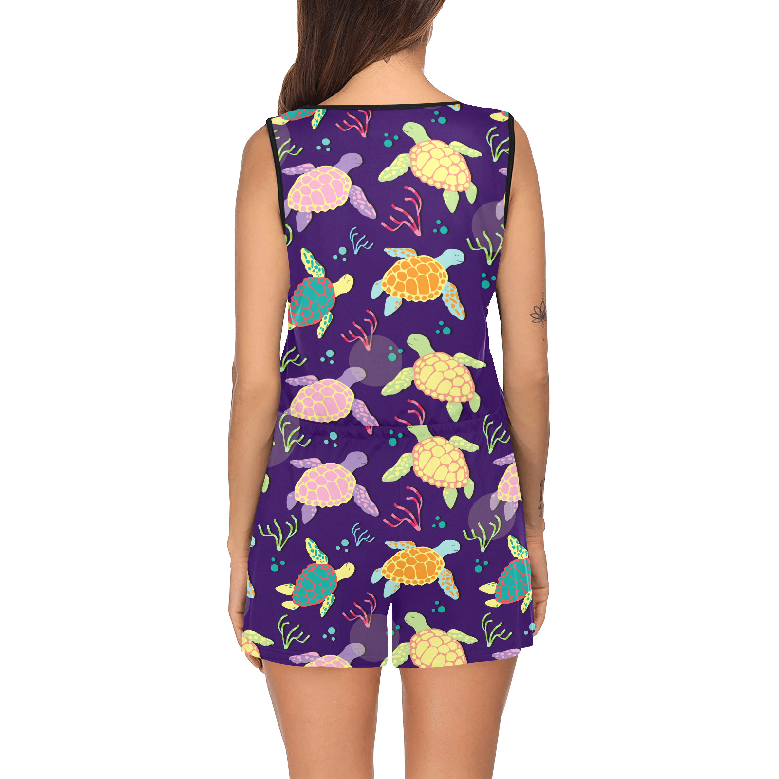 TURTLE PATTERN All Over Print Short Jumpsuit