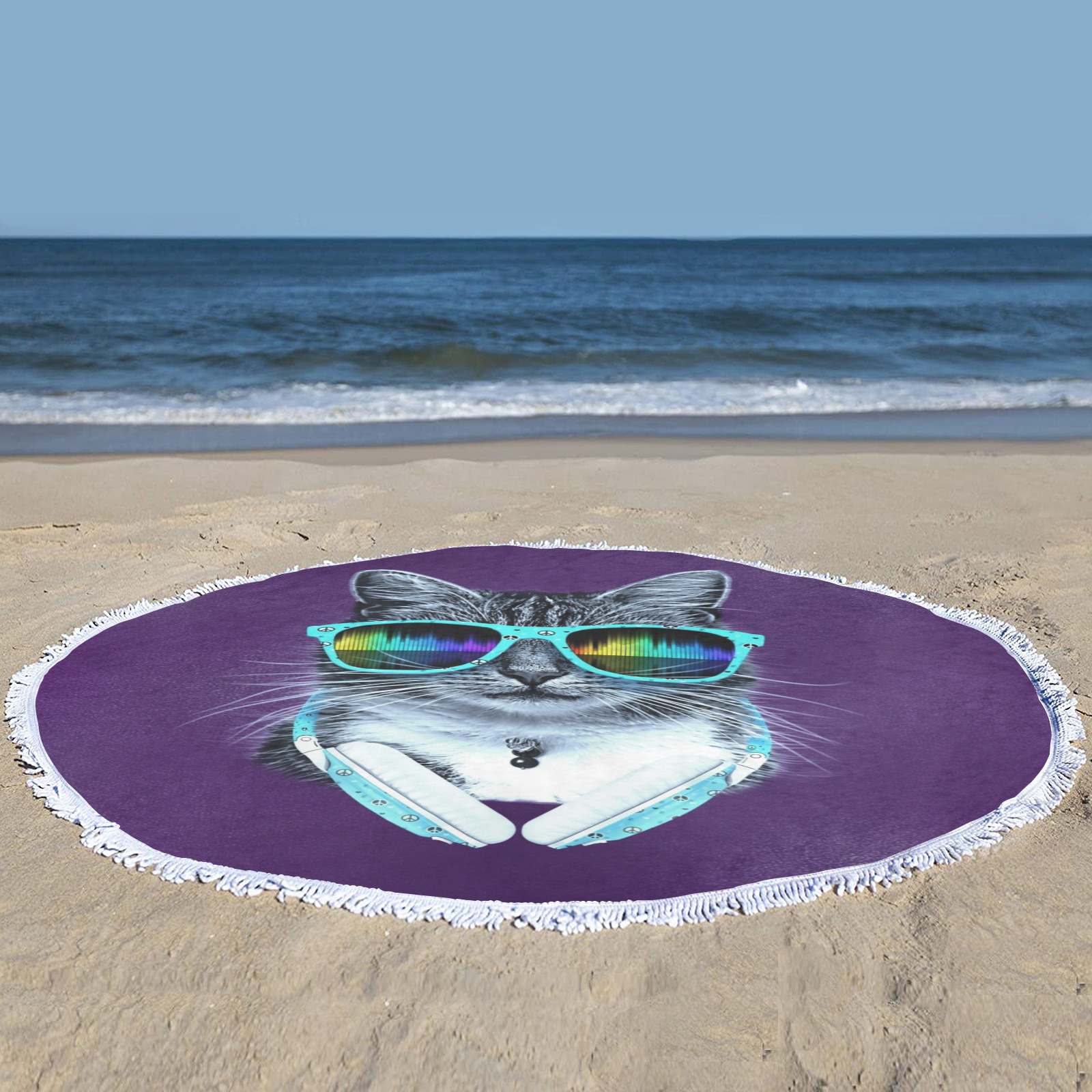 Cool Cat Circular Beach Shawl Towel 59"x 59"