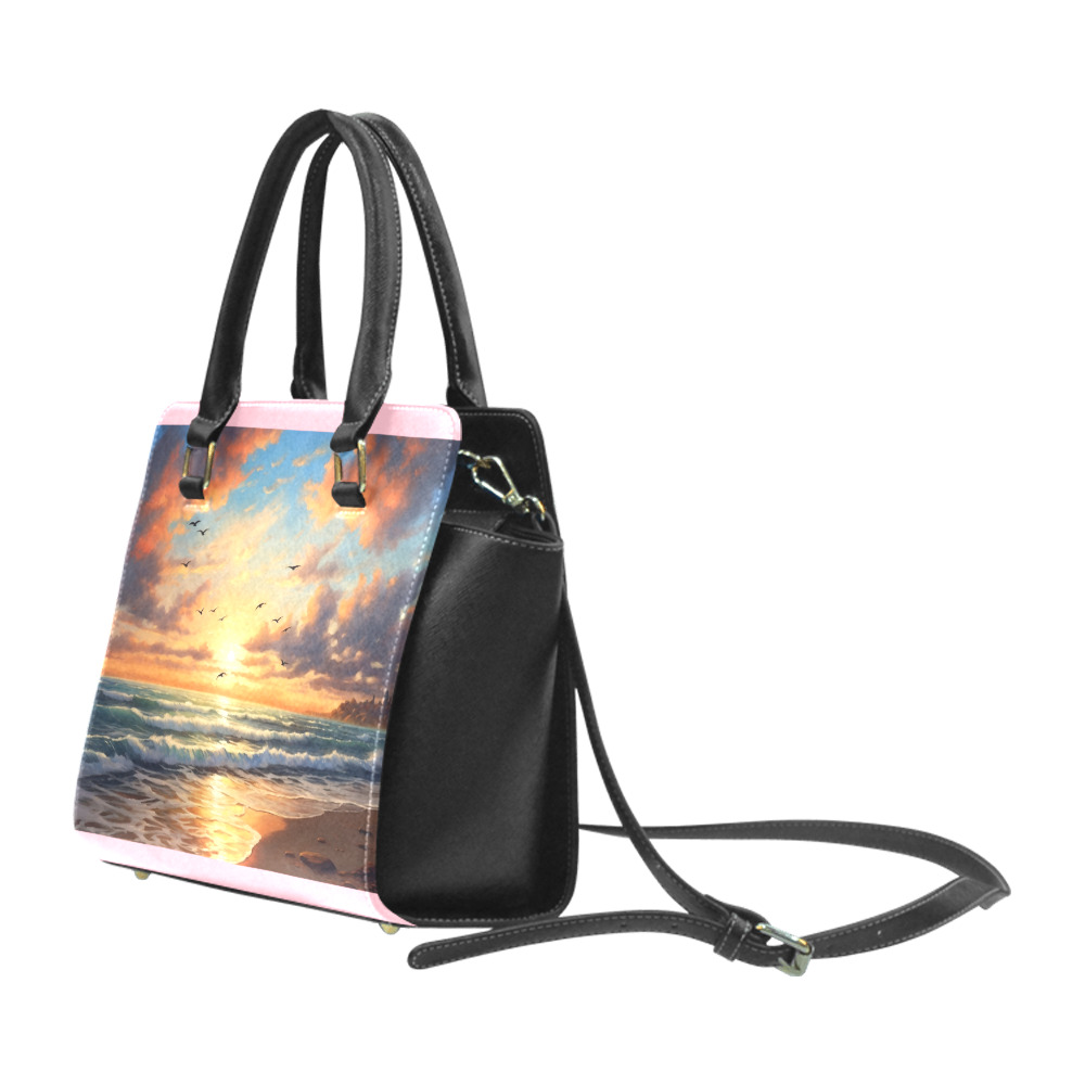 Christines Beach Burnt Peach frame Rivet Shoulder Handbag (Model 1645)