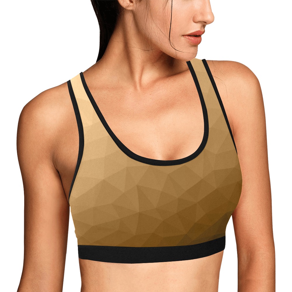 Brown gradient geometric mesh pattern Women's All Over Print Sports Bra (Model T52)