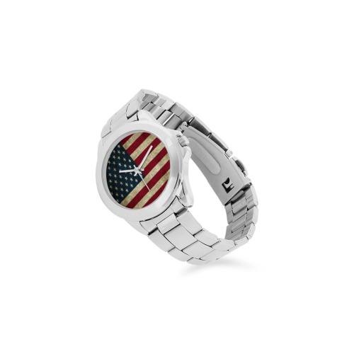 usa flag old style Unisex Stainless Steel Watch(Model 103)