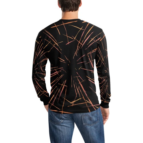 Dynamic Orange Lines on Black Men's All Over Print Long Sleeve T-shirt (Model T51)