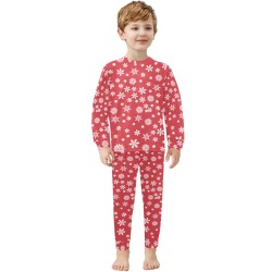 Christmas  White Snowflakes on Red Little Boys' Crew Neck Long Pajama Set